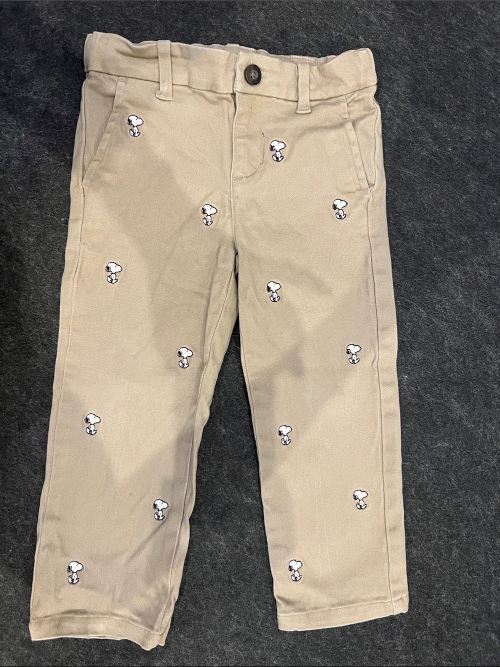 Janie and Jack Kids Peanuts Snoopy Embroidered Khaki Pants